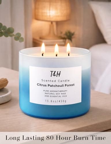 Citrus Patchouli Forest 3-Wick Soy Candle | 15.8 oz Large Scented Candle for Home | Clean Burn Long Lasting | Herbal Citrus Scent | Gift Ready - Thumbnail 6