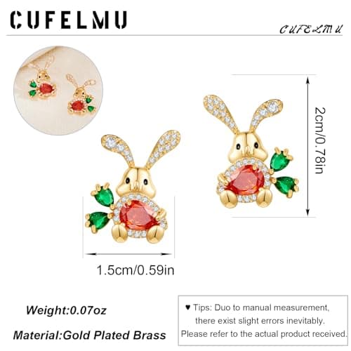 CUFELMU Easter Earrings Rabbit Carrot Stud Earrings Cute Crystal Earring - Thumbnail 5