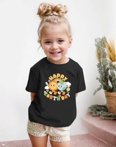 Earth Day Shirt Boys Girls Save The Planet 2025 Toddler T-Shirt Happy Earth Day Kids Cute Planet T-Shirt Top Black - Thumbnail 3
