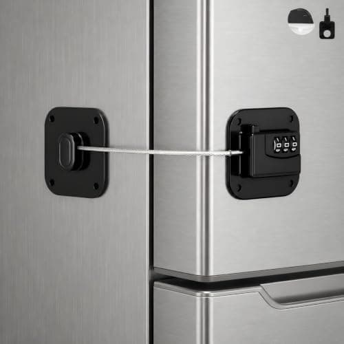 Fridge Lock, Heavy Duty Refrigerator Lock with No Drill Installation, Cabinet Lock for Drawers and Freezer Door, Adhesive Cabinet Safety Latch