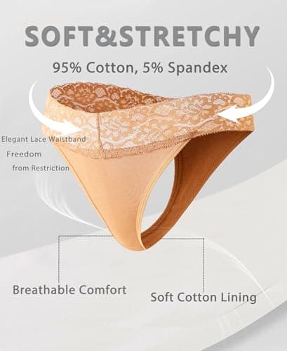 READY TO LOVE Cotton Underwear for Women Lace Sexy Soft Thongs Low Rise T-Back Lingerie Stretchy Ladies Panties - Thumbnail 5