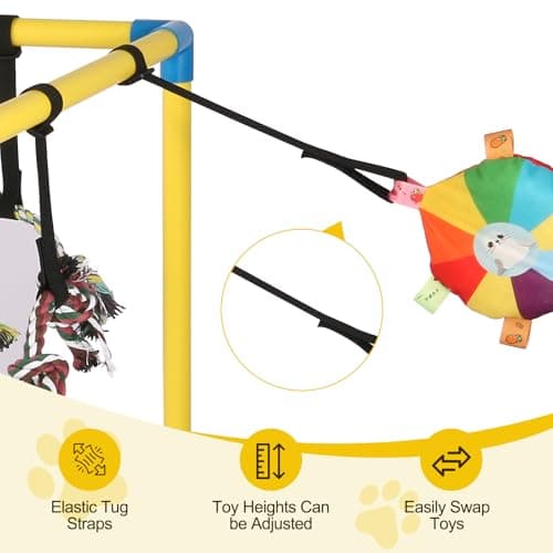 Autyomo 38" Extra Large Puppy Play Gym Jungle Gym with 14 Toys, Indoor Dog Activity Center with Adjustable Elastic Tug Straps, Spacious PVC Design for Small Dogs & Puppies 0-6 Months - Thumbnail 2