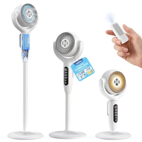 12000mAh Battery Powered Air Circulator Fan, 3-in-1 Height Adjustable Floor/Table/Desk Oscillating Pedestal Fan with LED Light, 20dB Quiet Cordless Rechargeable Cooling Fan for Bedroom Outdoor