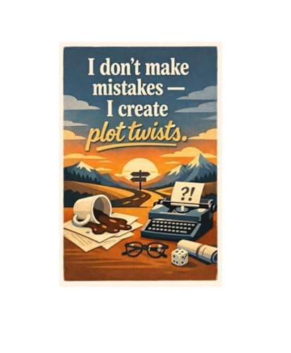 I Dont Make Mistakes I Create Plot Twists Metal Tin Sign Vintage Inspirational Quote Wall Decor Retro Writing Humor Art 8x12 Inch Hanging Plaque Office Study Room Creative Poster - Image 1
