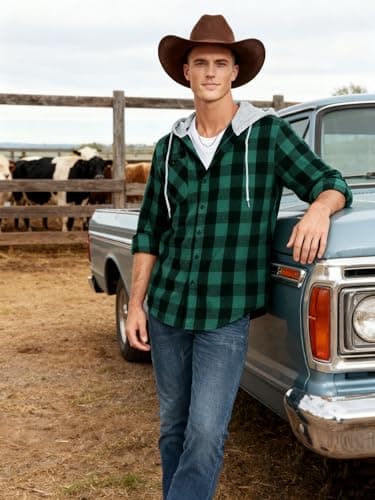 3-Pack Men's Plaid Hooded Button-Up Shirts Long Sleeve Cotton Hoodies Loose Fit Casual Tops Flannel Shirt - Thumbnail 3