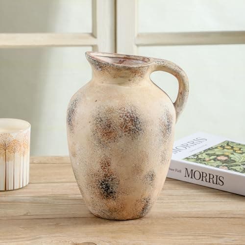 Vintage Pitcher Vase, 9.7 inch Handcrafted Decorative Ceramic Vase for Home, Dining Table, Bathroom, or Bookshelf Accents - Thumbnail 5