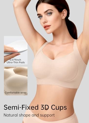 REALWILL Everyday Comfortable Wireless Bra Supportive Push Up Minimizer Bras for Women Seamless Soft Tshirt Bras No Underwire Full Coverage Bralette Lift Bra Nude L - Thumbnail 5