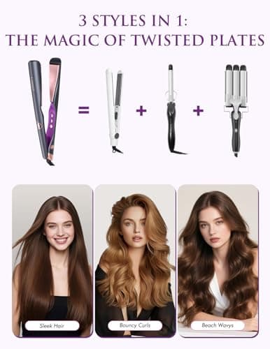 LANDOT Twist Flat Iron 2-in-1 Hair Straightener & Curler, 1 Inch Ceramic Plates, 12 Heat Settings 250-450°F, Fast Heat Up Anti-Frizz Styling Tool, Dual Voltage - Thumbnail 3