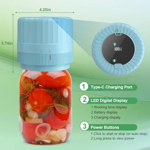 SelePow VP06+ Mason Jar Vacuum Sealer, Electric Vacuum Sealer for Jars with Wide and Regular Mouth Mason Lids, Cordless Handheld Jar Vaccum Sealer for Food Storage, Ideal Present for Mom, Wife, BLUE - Thumbnail 2