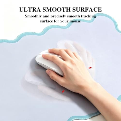 Yuboo Teal Scalloped Desk Mat for Women, 31"x15.7" Cute Waterproof Washable Non Slip Large Keyboard Mouse Pad, Cottagecore Aesthetic Desktop Pad for Gaming Office Dorm Desk Decor - Thumbnail 4