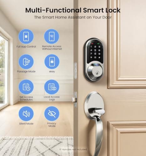 Veise RZ07 Fingerprint Smart Lock, 7-in-1 Smart Locks for Front Door, Keyless Entry Door Lock with App Control & Auto-Lock, Biometric Electronic Touchscreen Keypad Deadbolt, Satin Nickel - Thumbnail 4