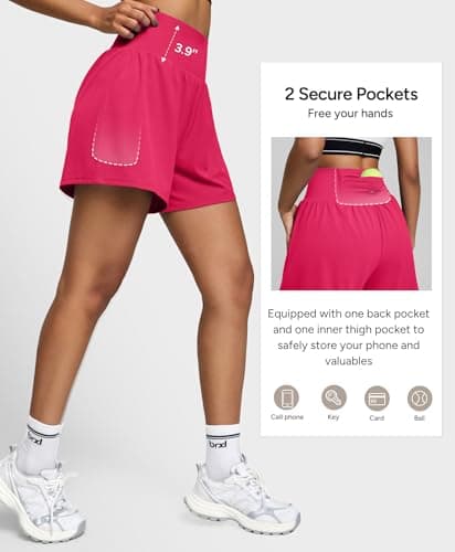 BRXL 3.5" Women's Athletic Running Shorts 2 in 1 High Waisted Pockets Workout Gym Sport Shorts BrxlAero Red - Thumbnail 3