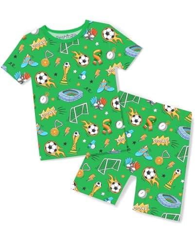 babee Reshinee Bamboo Viscose Toddler Pajamas Boys Girls Kids Baby Cool Short Summer Soccer 12-18 Months Two Piece - Image 1