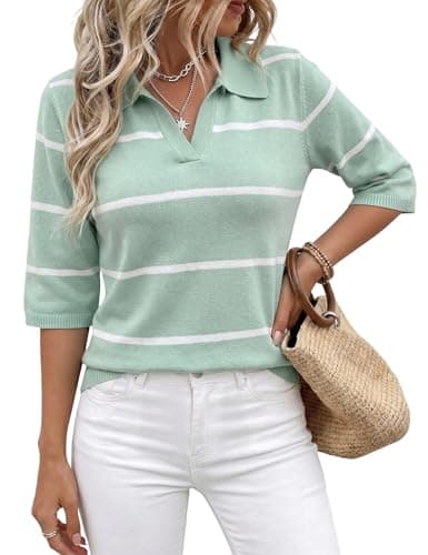 Rapbin Striped Blouses for Women Dressy Casual Collared Summer Work Sweater - Image 1