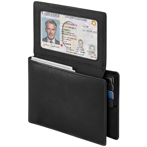 Kamhohk Billfold Wallet for Men: RFID Blocking Genuine Leather Slim Bifold, 12 Card Slots & 2 ID Windows with Gift Box, Black