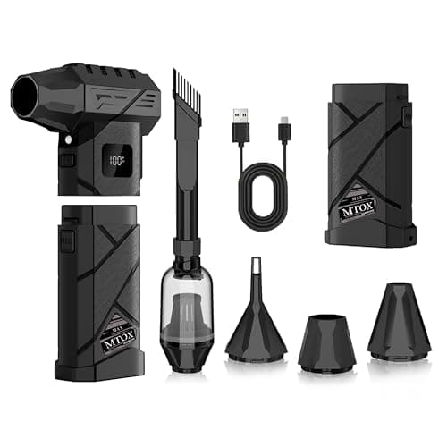 MTOX Compressed Air Duster, 150,000RPM Super Power Rechargeable Electric Air Duster, Blower, 2in1 Vacuum, 4-Gear Adjustable,2 Swappable Battery, LED, for Keyboard, PC, Car, Home (Frosted Black)