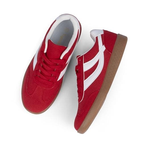 Tigeridea Red Flat Shoes Women Fashion Causal Sneakers Lace up Slip on Rounded Toe Tennis Shoes Women Red Dress Shoes Size 7.5 - Thumbnail 5