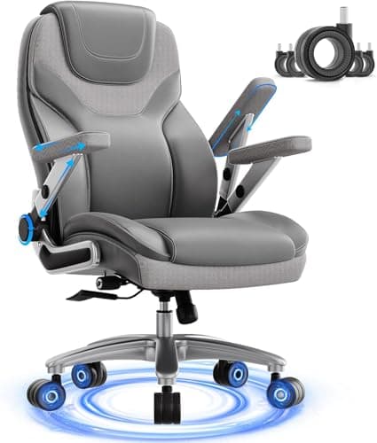 CoziCradle Big and Tall Office Chair with 5D Arms, 600lbs Fabric & PU Leather Heavy Duty Desk Chair, Adjustable Lumbar Support & Height, Tilt Function, High Back Ergonomic Executive Computer Chair - Image 1
