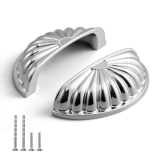YAGU 10 Pack Sunflower Polished Chrome Kitchen Cabinet Cup Pulls 3 Inch Hole Center Half Moon Shiny Sliver Dresser Drawer Handles for Cupboard Closet Hardware - Image 1