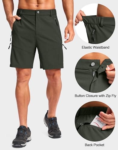 Pudolla Men's Hiking Cargo Shorts Lightweight 7" Travel Casual Shorts for Men Golf Work Outdoor with 5 Zipper Pockets(Army Green 3X-Large) - Thumbnail 3