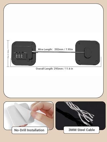Combination Refrigerator Lock 1 Pack No Drilling Adhesive Cabinet Lock Home Safety Lock for Fridges Cabinets Drawers Windows Kitchen Pantry Black - Thumbnail 2