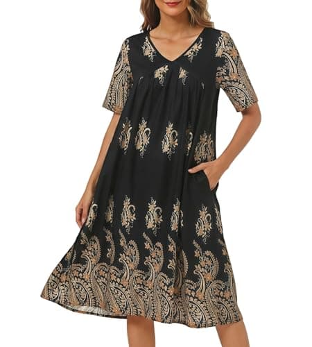 ETOSELL Women's House Dress Short Sleeve Moo Moo Muumuu Nightgown with Pockets Pleated Plus Size Grandma Loungewear for Women Cotton Feel Soft Loose Fit S-3XL Black - Image 1