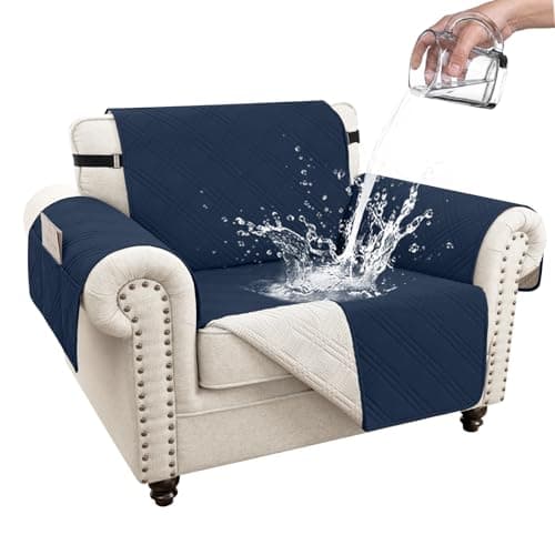Eusalioy 100% Waterproof Couch Cover for Dogs, Anti-Slip Washable Sofa Cover with Elastic Straps & Side Pockets, Durable Furniture Protector for Kids, Pets & Dogs (Armchair 23", Navyblue) - Image 1