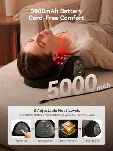 FliKEZE Electric Cordless Neck Massager Pillow with Air Lift Stretch, Dual-Wavelength 660nm & 850nm Red Light, Cervical Neck Support with Gentle Heat, Removable Small Pillow, Cordless Design, Black - Thumbnail 6