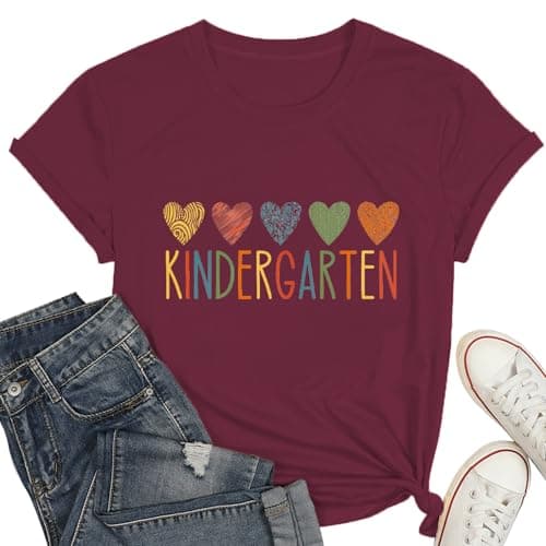 Kindergarten Teacher Shirt for Women-Preschool Heart Tee Tops Teacher Life Short Sleeves - Image 1