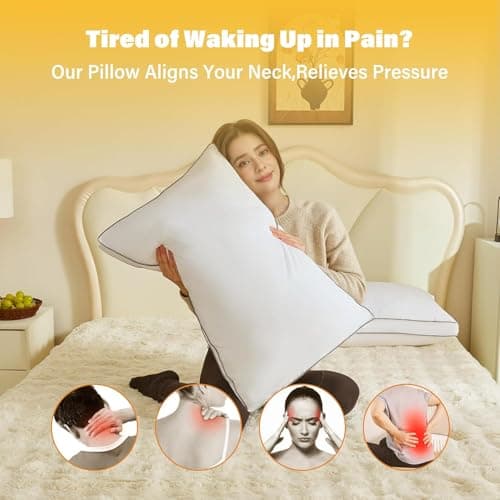 INSPIRE CRAFTER Goose Down Pillows for Neck Pain - Perfect Balance of Softness and Support, Relief for Side and Back Sleepers, Gusseted Pillow, Hotel Down Pillows Queen/Standard Size Set of 2 - Thumbnail 4