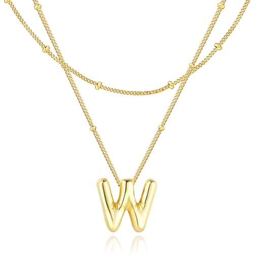 Bubble Letter Necklace for Women, 14k Golden Plated Initial Letter Pendant Necklace Personalized Jewelry Gift - Image 1