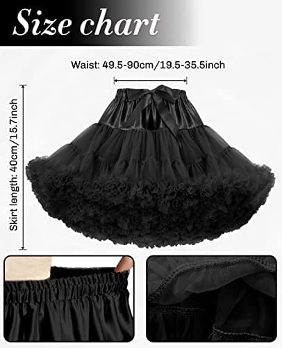 PrettyQueen Women's Tulle Petticoat 3-Layered Puffy Tutu Skirt Crinoline Underskirts for Cosplay Party Dress (Black) - Thumbnail 5