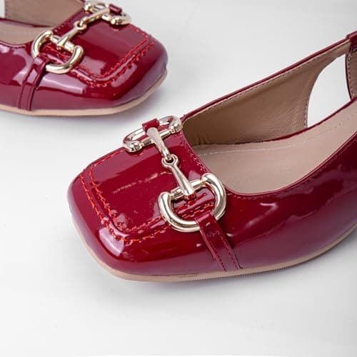 Red Slingback Mary Jane Heels for Women Square Toe Pump Shoes Low Block Chunky Heel Closed Toe Heels Classic Daily Office Dressy Church Shoes Size 10 - Thumbnail 4
