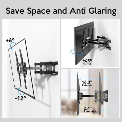 C-MOUNTS Full Motion TV Wall Mount Bracket with Articulating Dual Arm Swivel and Tilt fit 26 to 65 Inch Flat Screen TVs,Max VESA 400X400 and 110lbs,Fits up to 16" Studs - Thumbnail 6