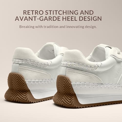 Vilanva Women's White Fashion Sneakers Casual Tennis Shoes with Non-Slip Retro Gum Sole Ladies Walking Trendy Footwear Size 10 - Thumbnail 5