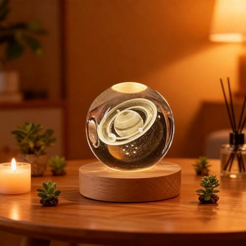 COQIRAUSEN 3D Saturn Crystal Ball, 2.4 inch Universe Decorative Quartz Glass Sphere, Space Astronomy Decor Display Sculpture Home Decor Gifts for Women Friends Girls - Thumbnail 6