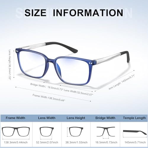 EYEREZI Reading Glasses for Men Square Lightweight TR90 Frame mens Accessories Computer Anti Blue Light Blocking Readers with Spring Hinge,2.5x Blue - Thumbnail 5