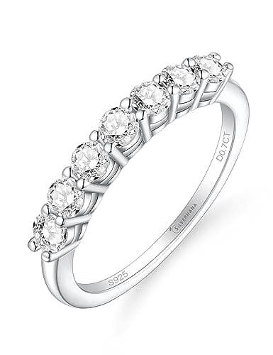 SILVERNANA 7-Stone Moissanite Wedding Band Women Half Eternity Ring 4.5
