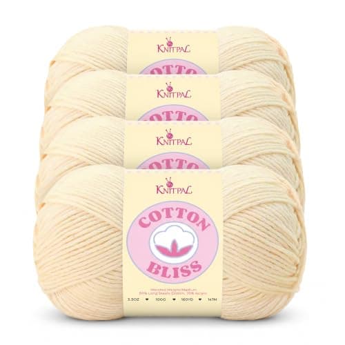 Cotton Bliss Soft Cotton Blend Yarn for Crocheting, 4-Pack (640Yds / 400G), Free Patterns, Beginners Friendly - #4 Medium Worsted Weight Yarn for Baby Blanket - Soft Buttercream - Image 1