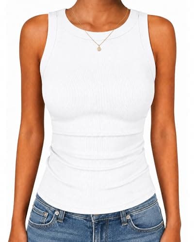 GAYHAY White Tank Top Woman Womens Summer Cute High Neck Sleeveless Ribbed Shirts for Spring Casual Workout Athletic Beach Basic - Image 1