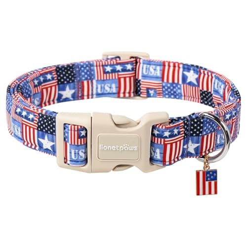 Lionet Paws Summer Dog Collar- Cute 4th of July Dog Collars with America Flag Pattern and Plastic Buckle, Light Adjustable Dog Collars for Medium Dogs