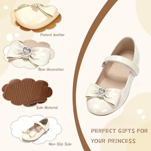 BOGELOO Toddler Girls Flats Mary Jane Flower Girls Dress Shoes School Wedding Party Shoes(White,5) - Thumbnail 6