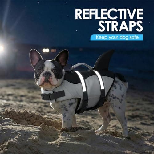 AOFITEE Dog Life Jacket Large, Shark Dog Life Vest for Swimming Boating, High Flotation Reflective Dogs Swimming Vest Lifesaver with Rescue Handle, Pet Swimsuit for Small Medium Large Dogs, L - Thumbnail 5