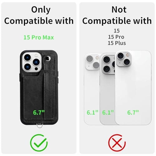 TOOVREN Phone Cover Compatible with iPhone 15 Pro Max Case with Wallet Strap Card Holder Stand Leather Cover Fits iPhone 15 Pro Max Wallet Case Lanyard for Women & Men 6.7 Inch Black - Thumbnail 2