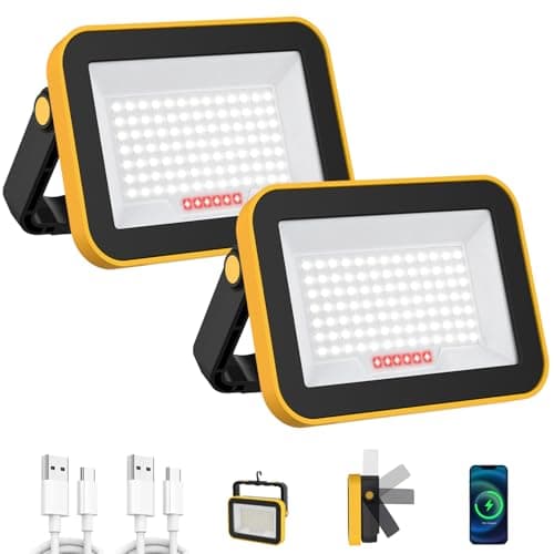 T-SUN Rechargeable Work Light, Portable Flood Light for Outside, Cordless LED Work Light with Tripod Hole, Waterproof Trouble Light USB Powered for Camping Fishing Car Repaire Job Site, 2 Packs