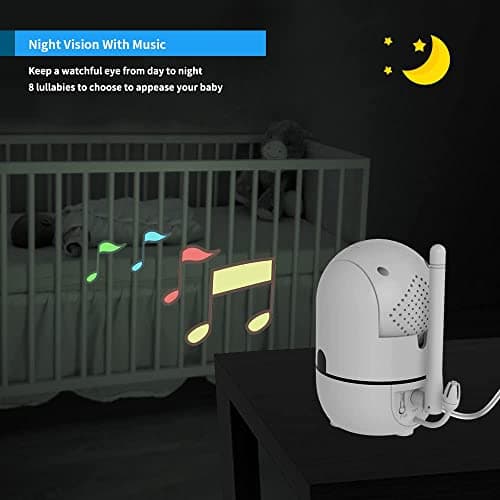 HelloBaby 5" Screen Baby Monitor with 3 Cameras - No WiFi HB6550 Video Baby Monitor, 1000ft Long Range, ECO, 26 Hour Battery, Pan-Tilt-Zoom Night Vision, Temperature Sensor & 2-Way Audio, 8 Lullabies - Thumbnail 6