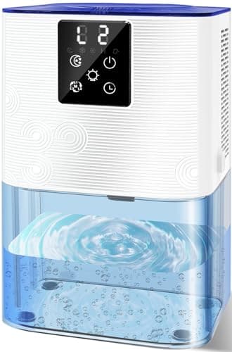 MTOX Dehumidifier, 3L/105oz Water Tank, 1100ml/Day, Dehumidifier for Bathroom Bedroom Basement RV, Quiet 28dB Sleep Mode, Auto Shut-Off, Auto Defrost, 7-Color LED Light, Digital Display (Blue White)