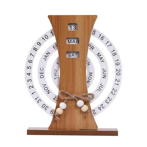 Perpetual Calendar, Wooden Disc Perpetual Desk Calendar, Wooden Disc Calendar, Gift Manual Rotating Wooden Block Calendar for Home Office Desk Date Week Month