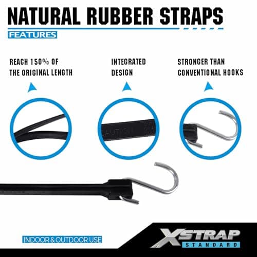 XSTRAP STANDARD 20 Pack 15'' Adjustable Rubber Tarp Straps, EPDM Bungee Cords with Hooks, Ideal for Securing Tarps, Canvases, Flatbed Trailers - Thumbnail 6