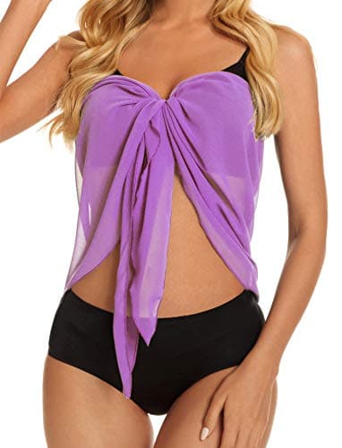 Swimsuit Coverups for Women Sarong Beach Bikini Wrap Sheer Short Skirt Chiffon Scarf for Swimwear (Light Purple,XL) - Thumbnail 2